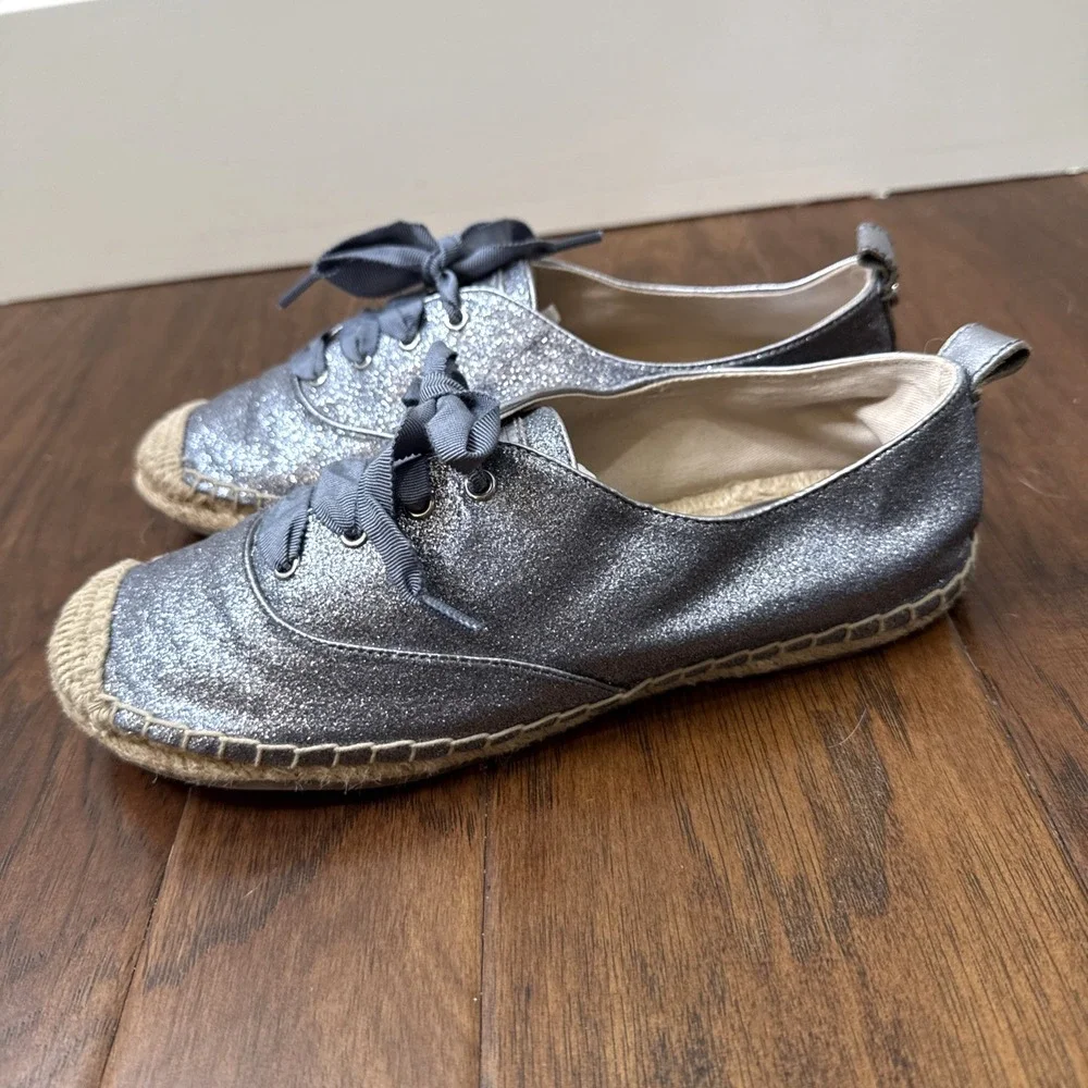 Coach Ramira Espadrille Shoes Glitter Lace Up Sneaker Blue Ribbon Coastal 6.5